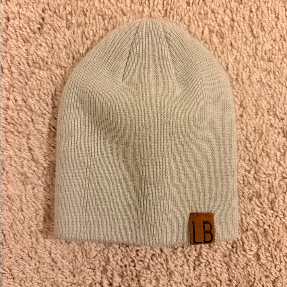 Little Bipsy Light Green Knit Beanie with Leather Patch
